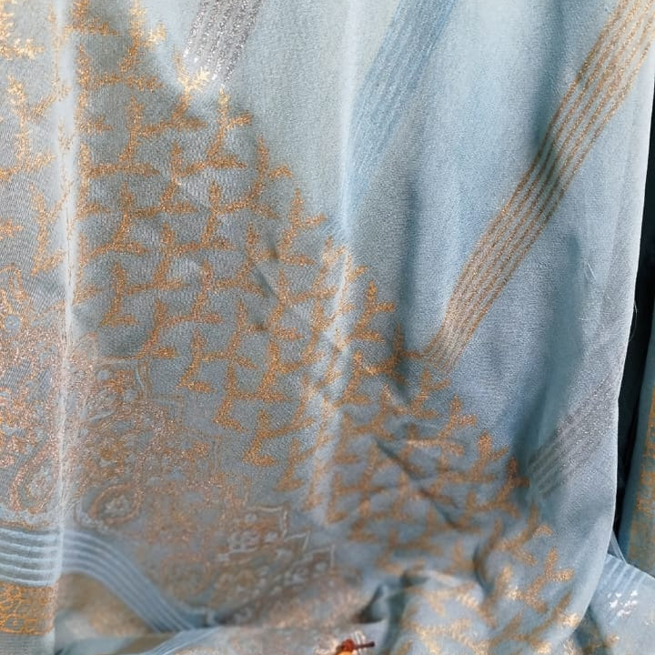Ethereal Grace – Ice Blue &amp; Turquoise Korean Silk 3-Piece Unstitched Suit ❄️✨
