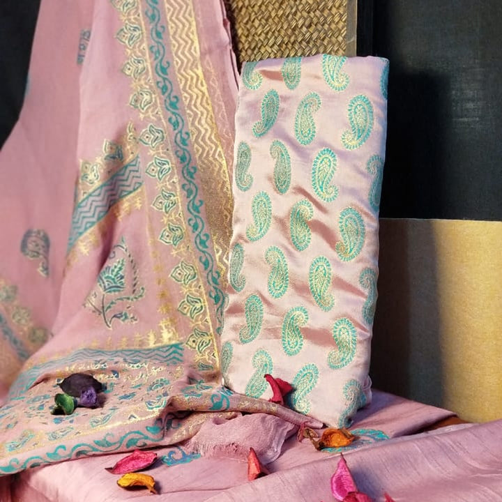 🌸 Royal Grace – 3-Piece Korean Silk & Banarsi Suit ✨