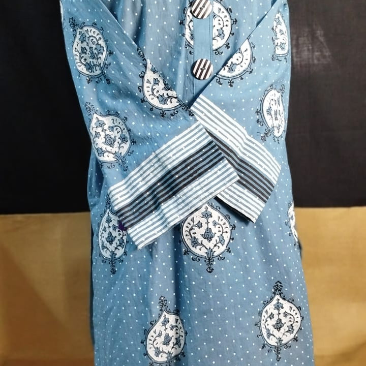 Elegant Blue Polka Dot & Striped Kurta