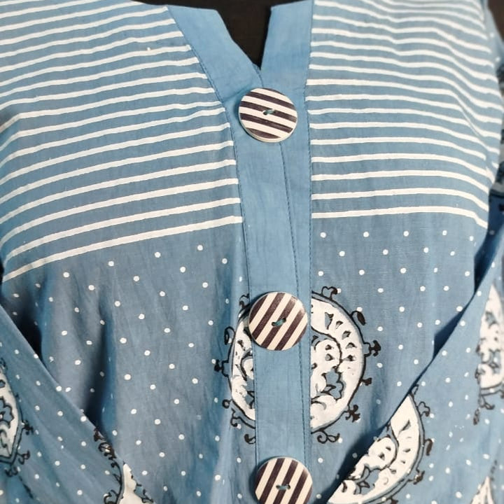 Elegant Blue Polka Dot & Striped Kurta