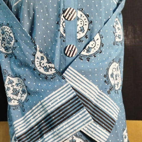 Elegant Blue Polka Dot & Striped Kurta