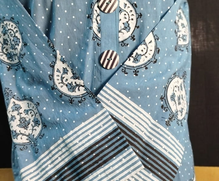 Elegant Blue Polka Dot & Striped Kurta